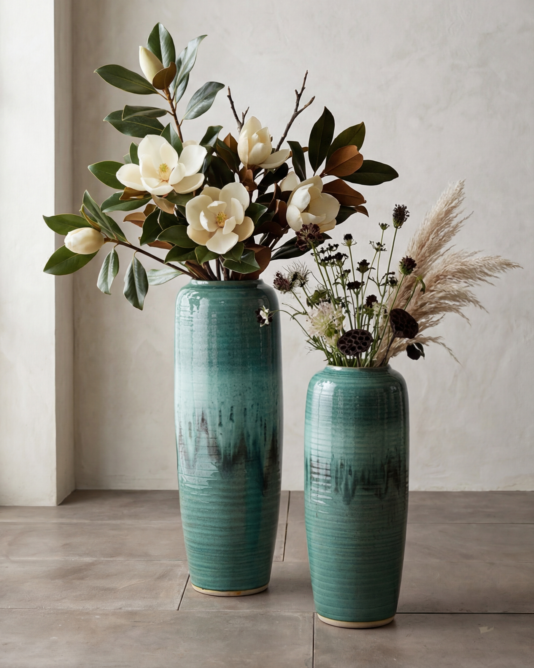 Deep Emerald Textured Floor Vase - Small 