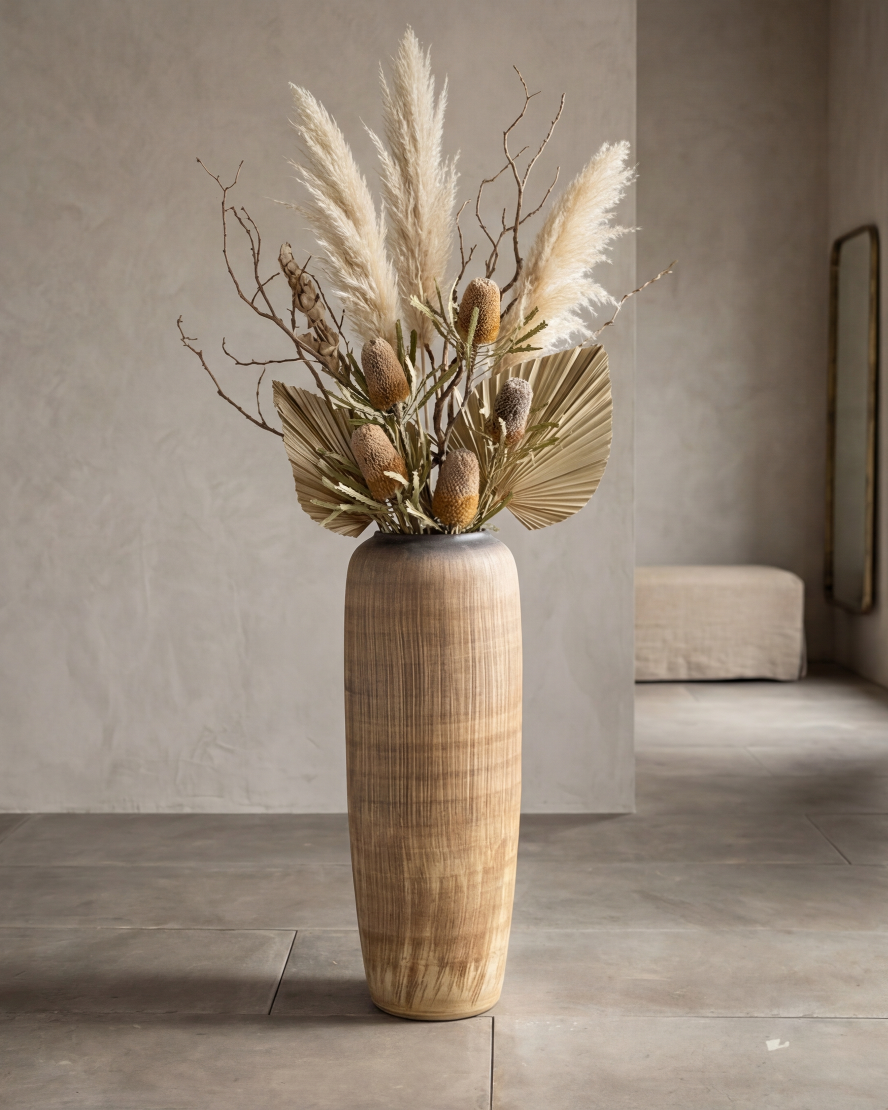 Walnut Wood Finish Floor Vase - Small 