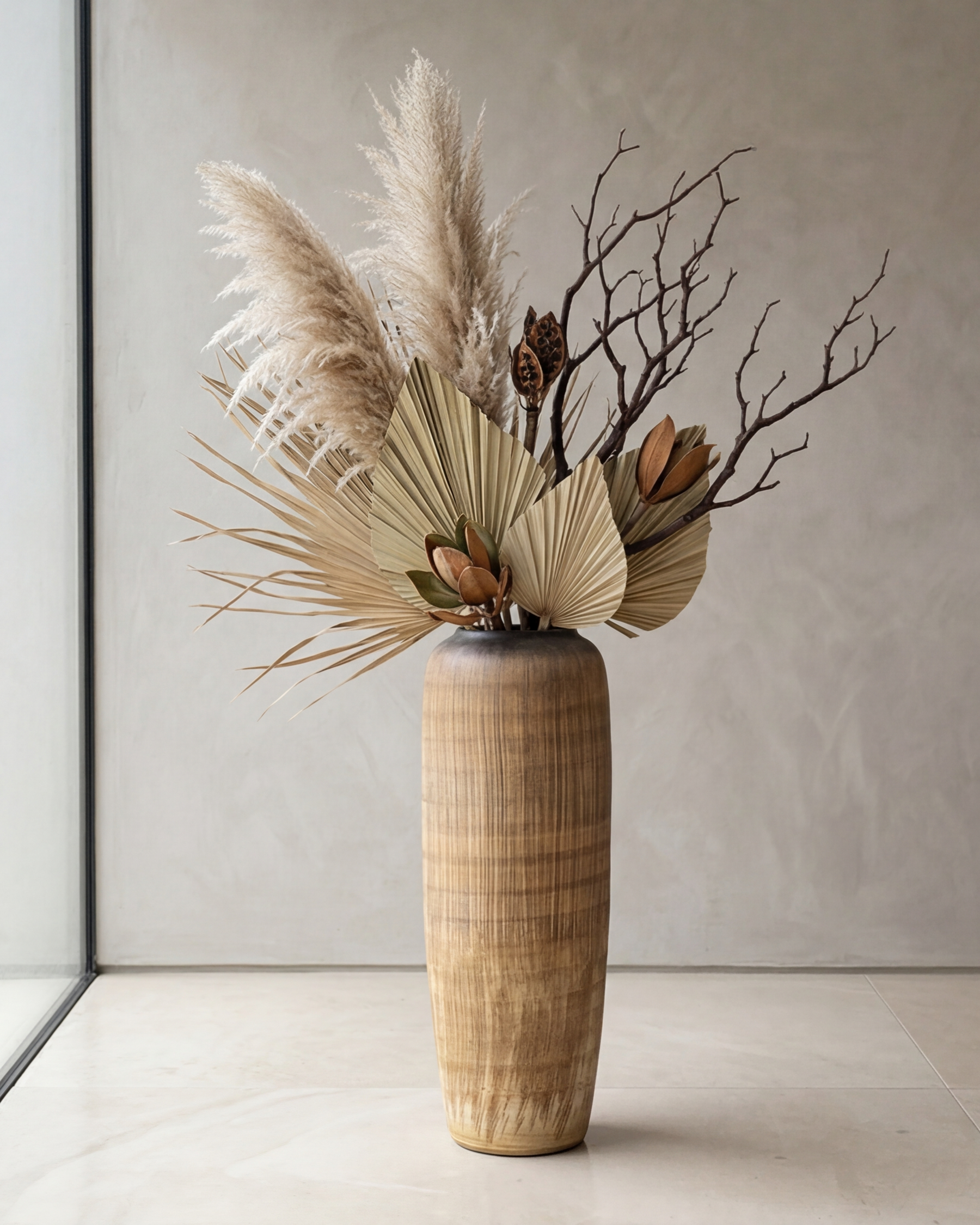 Walnut Wood Finish Floor Vase - Small 