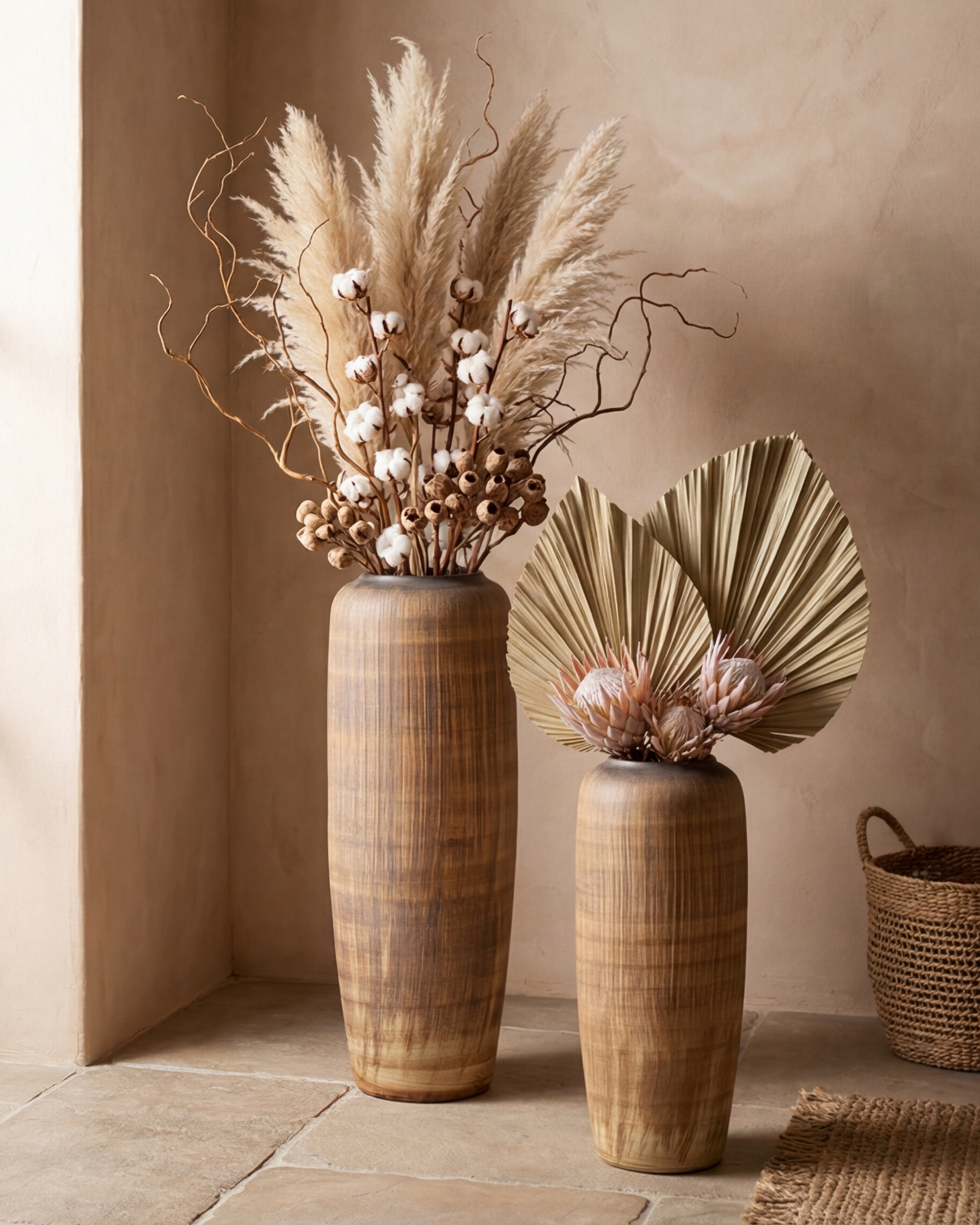 Walnut Wood Finish Floor Vase - Large 