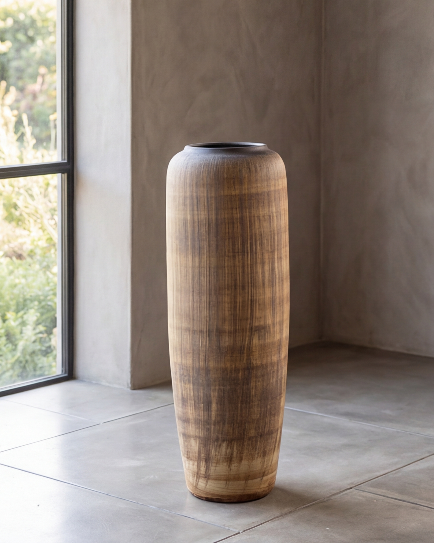 Walnut Wood Finish Floor Vase - Large 