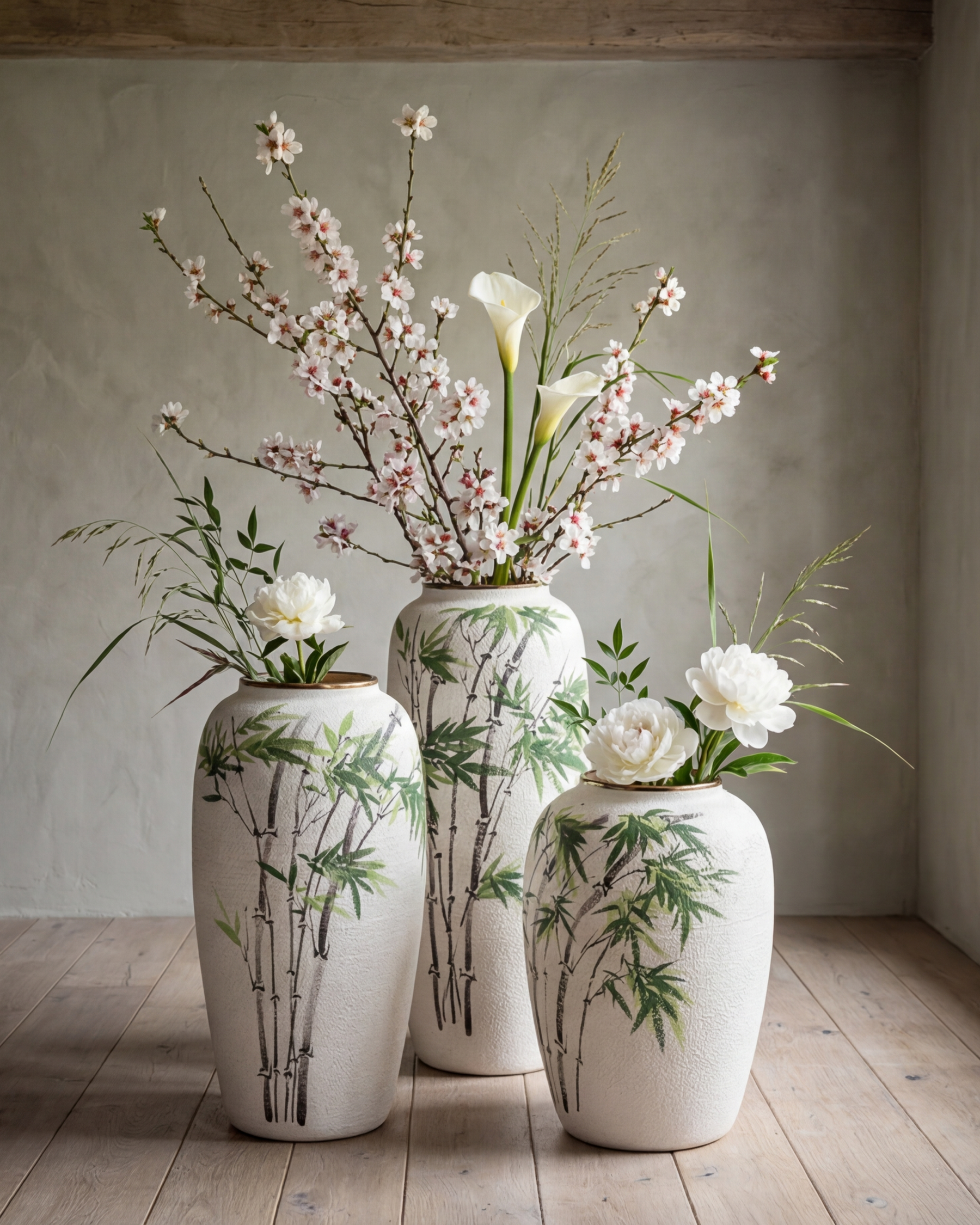 Hand Painted Bamboo Art Floor Vase - Small 