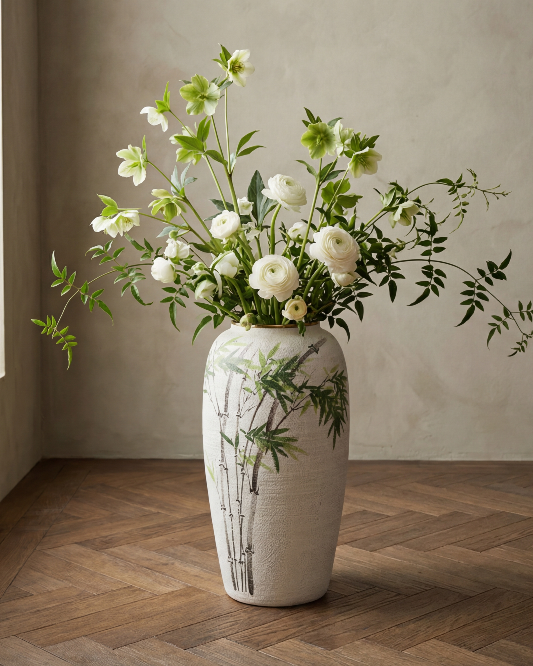 Hand Painted Bamboo Art Floor Vase - Medium 