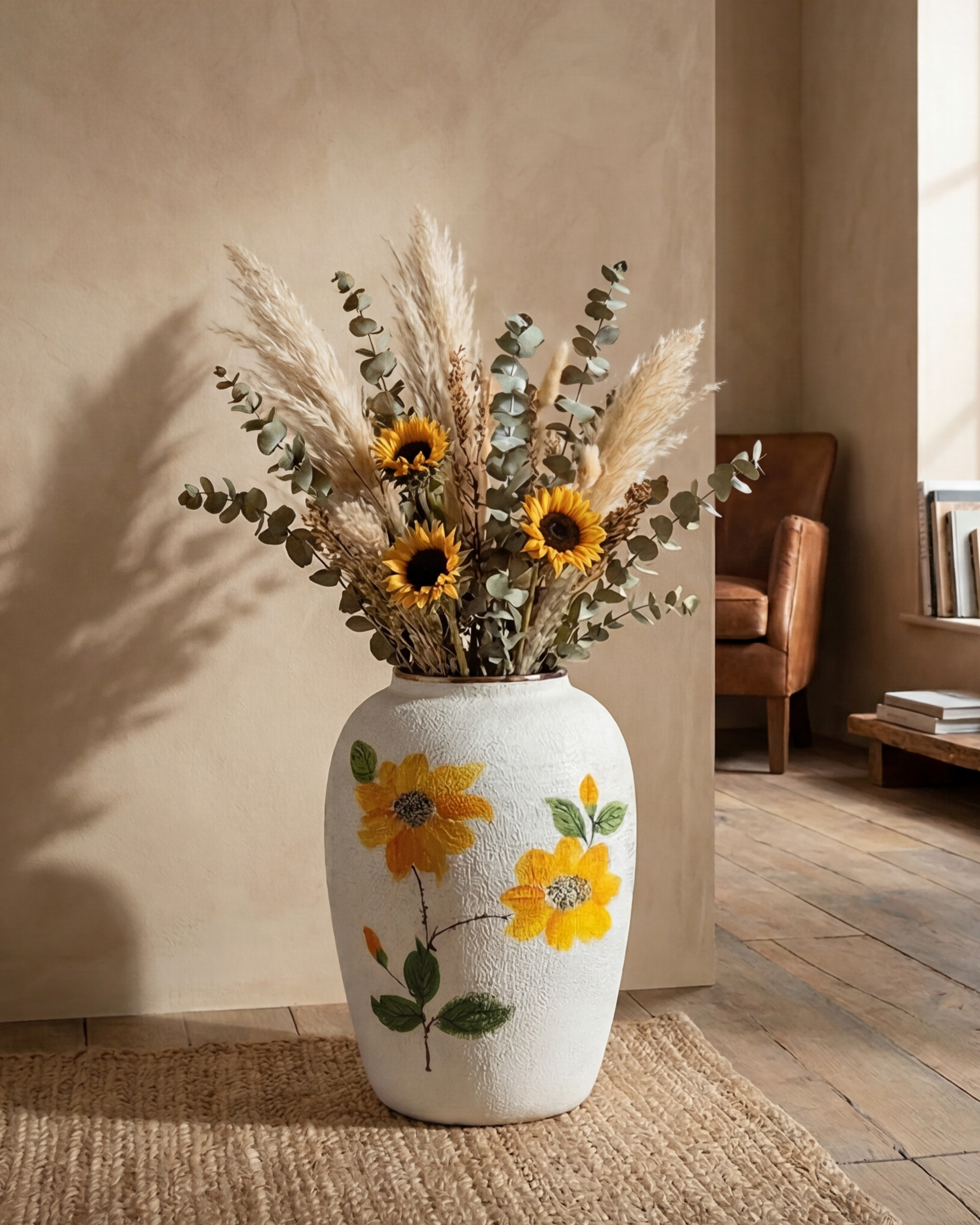 Hand Painted Sunflower Floor Vase - Small 