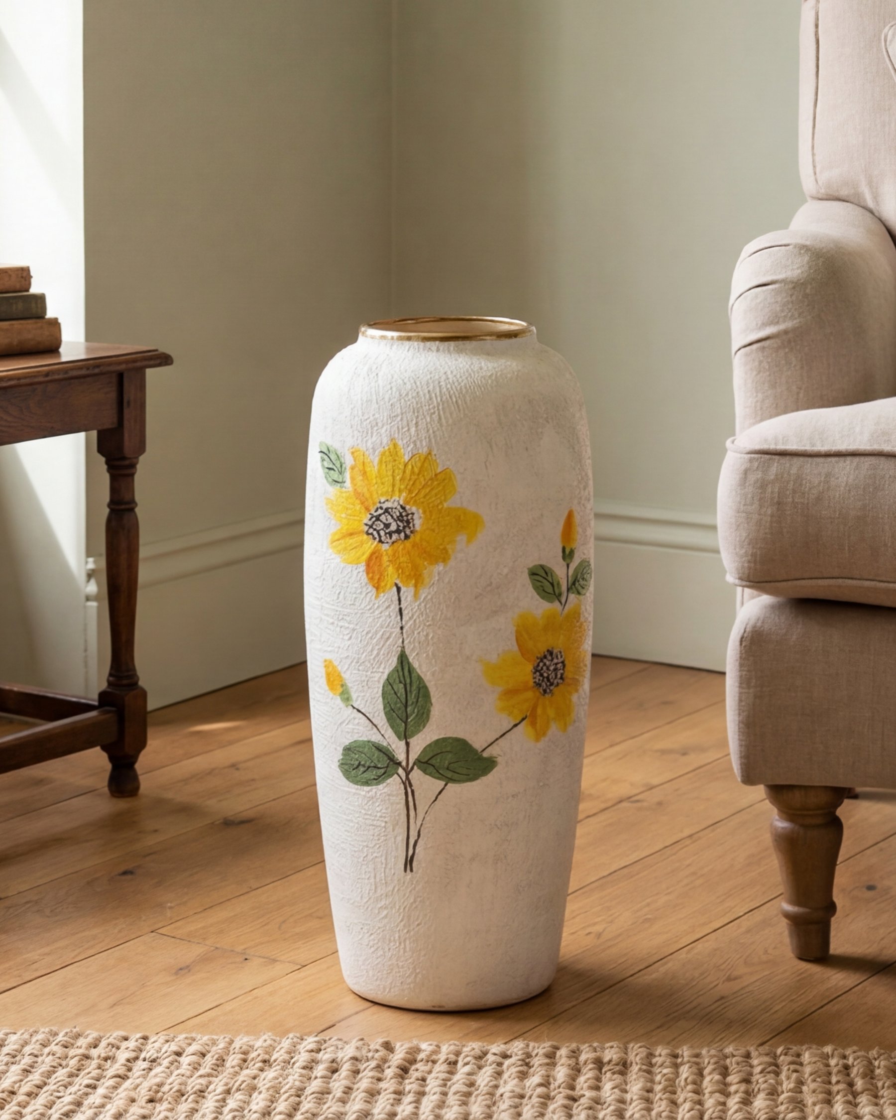 Hand Painted Sunflower Floor Vase - Large 