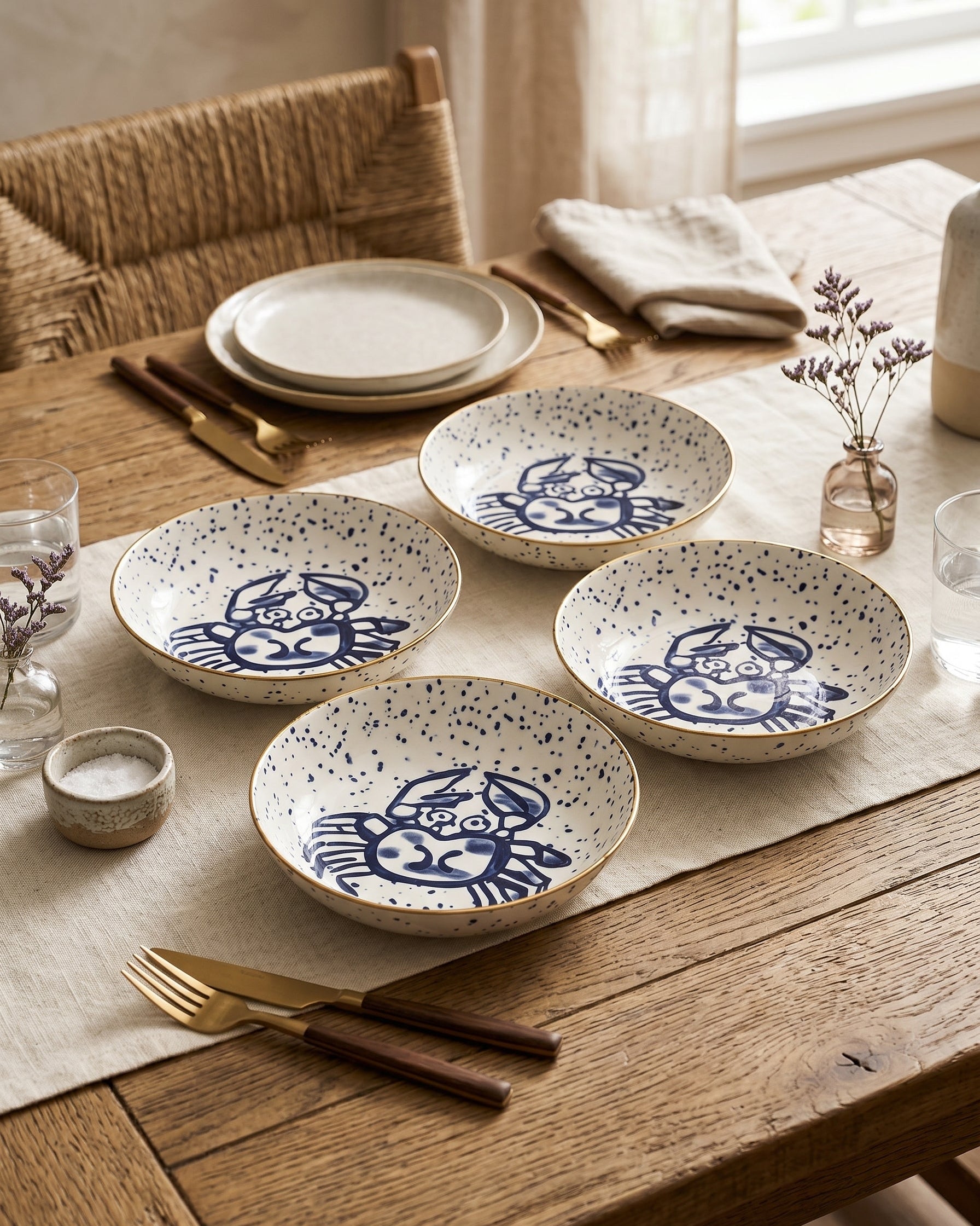 Crab Sketch Pasta Bowl - Set Of 4 