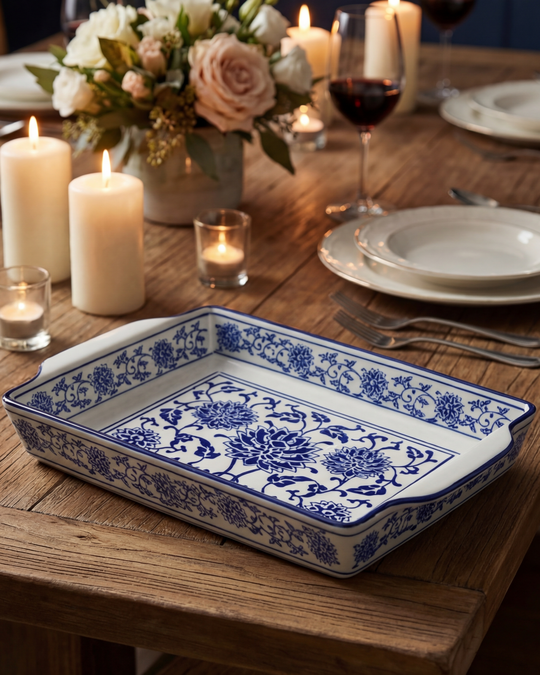 Classic Blue Blossom Serving Platter 
