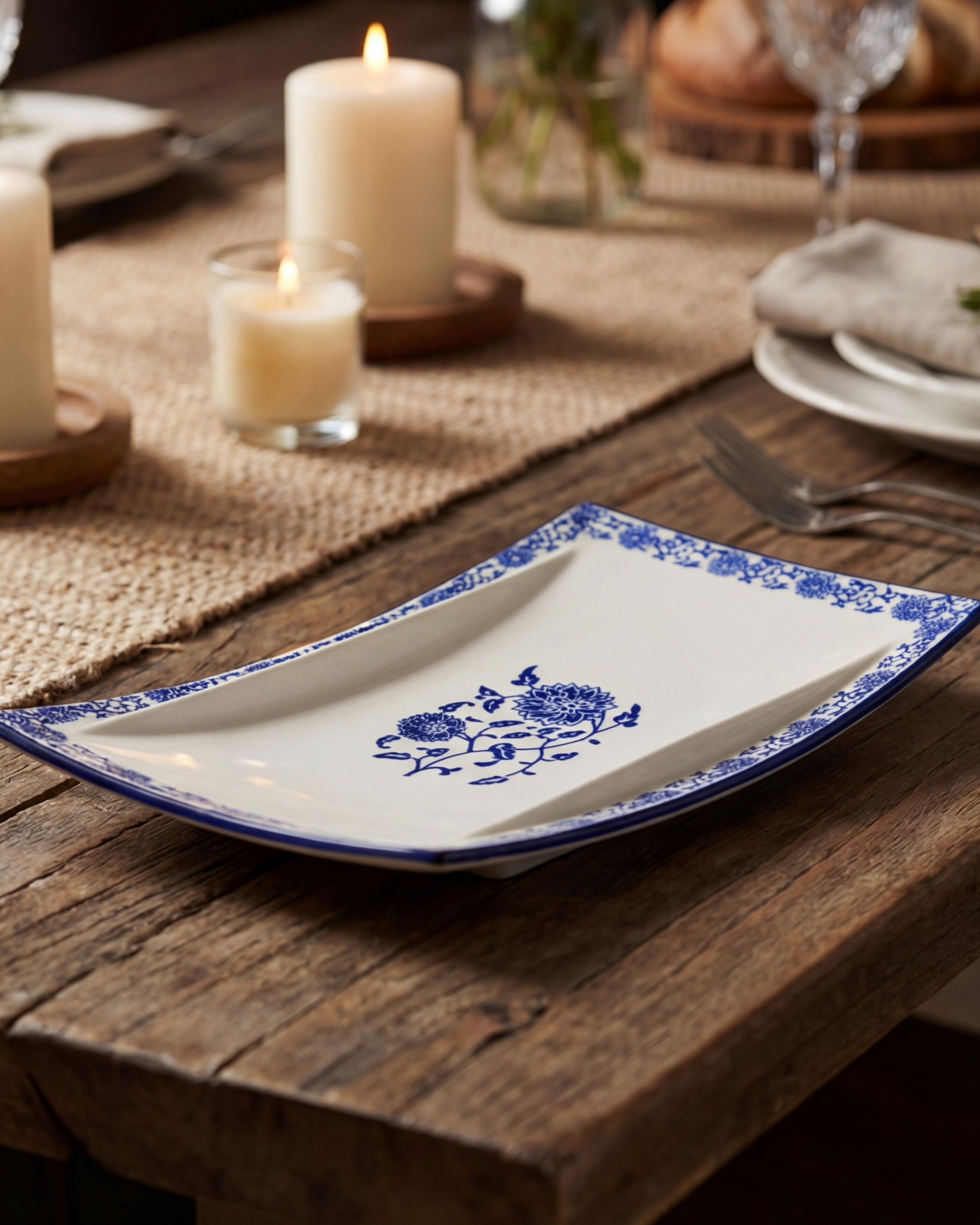 Classic Blue Floral Serving Platter 