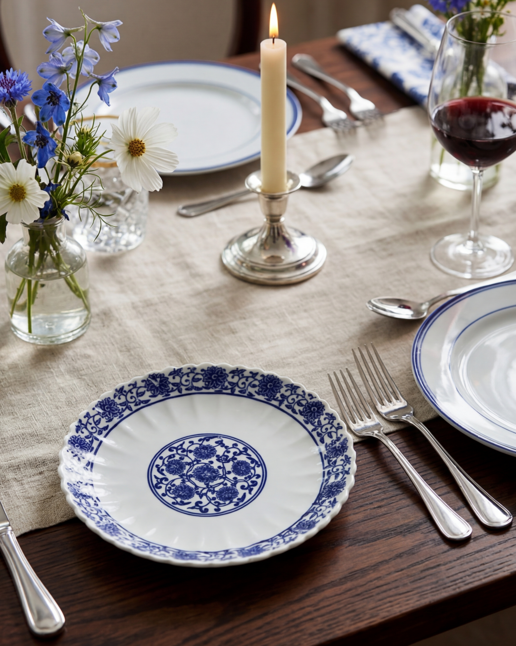 Royal Blue Floral Scalloped Quarter Plate 