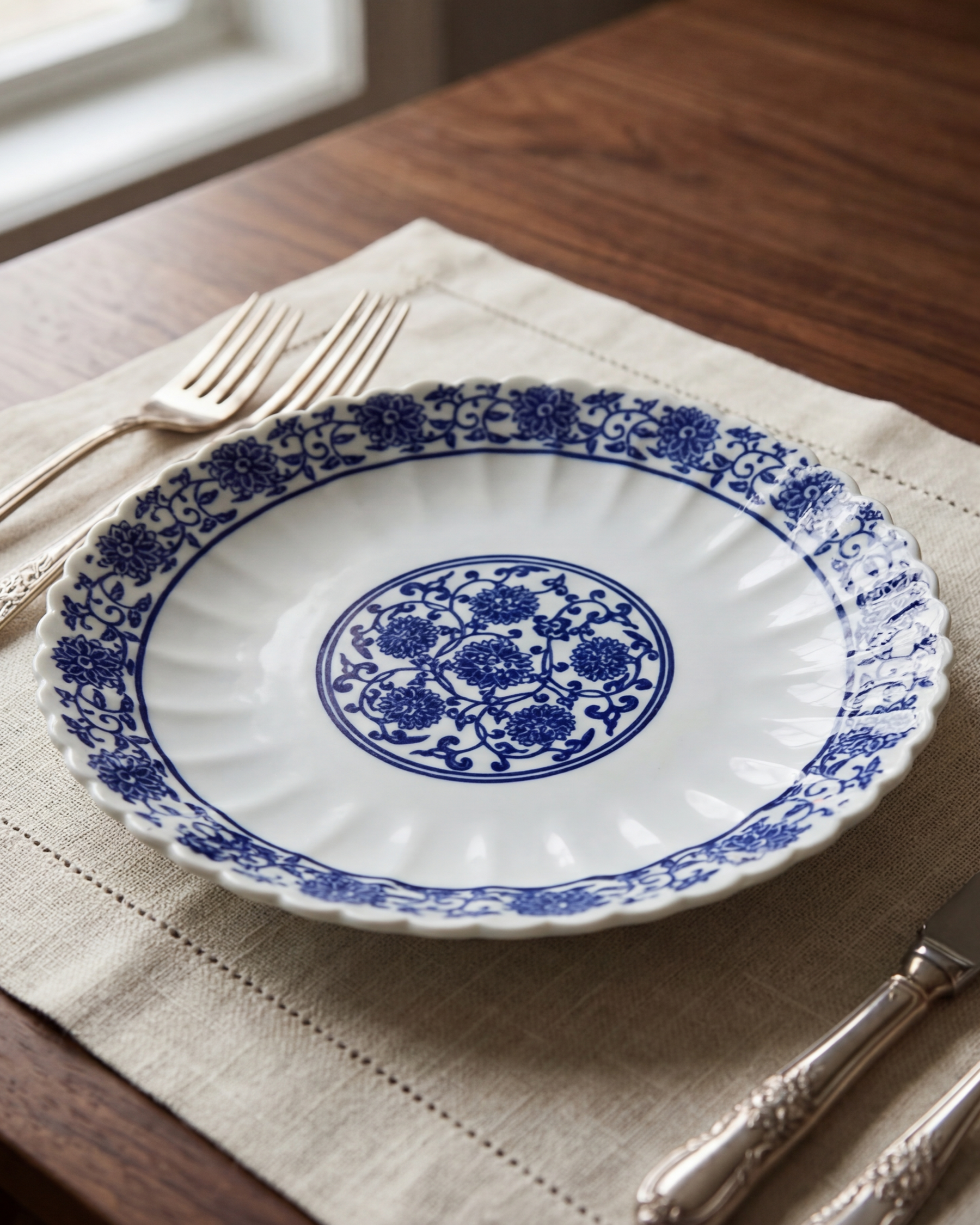 Royal Blue Floral Scalloped Quarter Plate 
