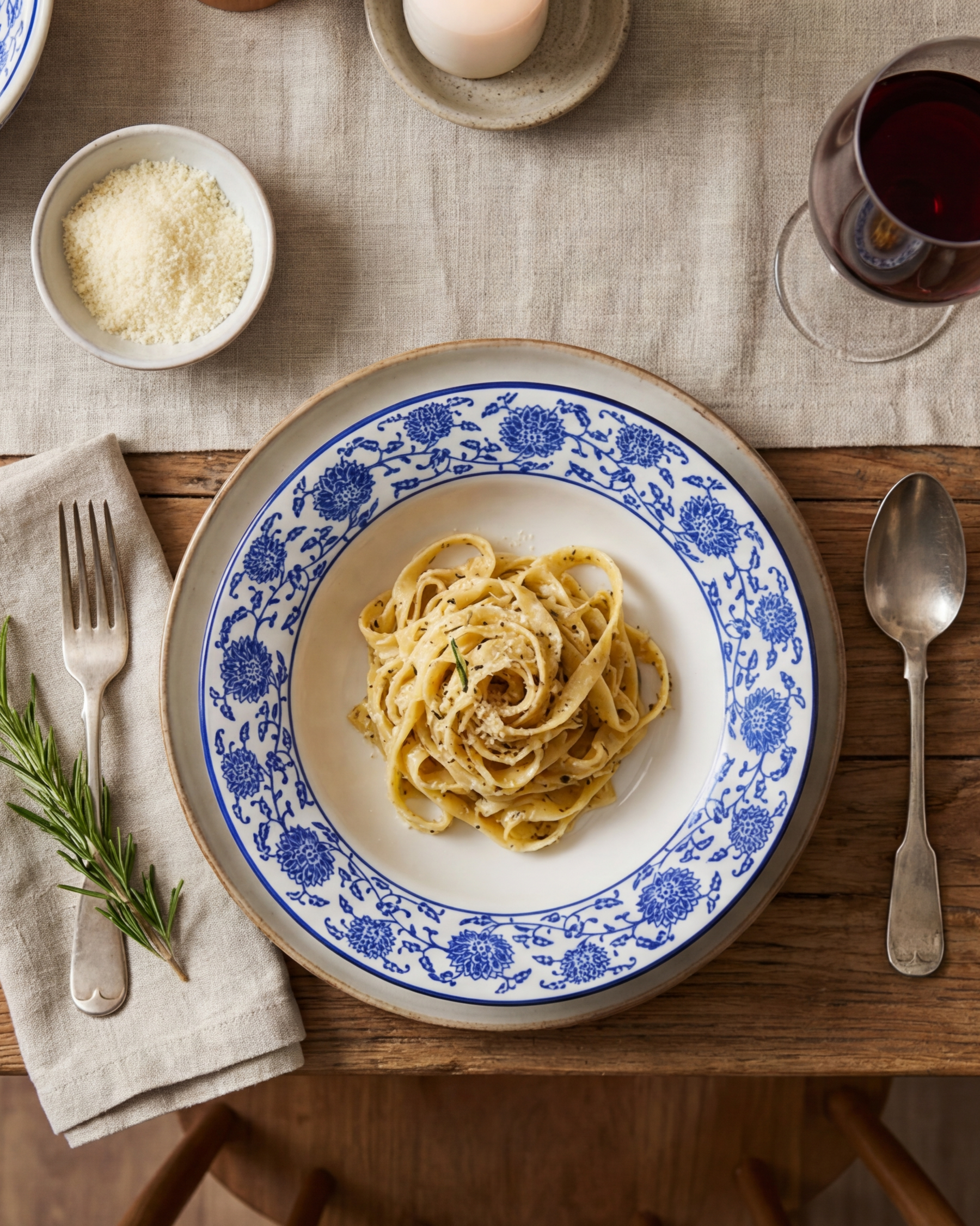 Classic Blue Floral Pasta Plate 