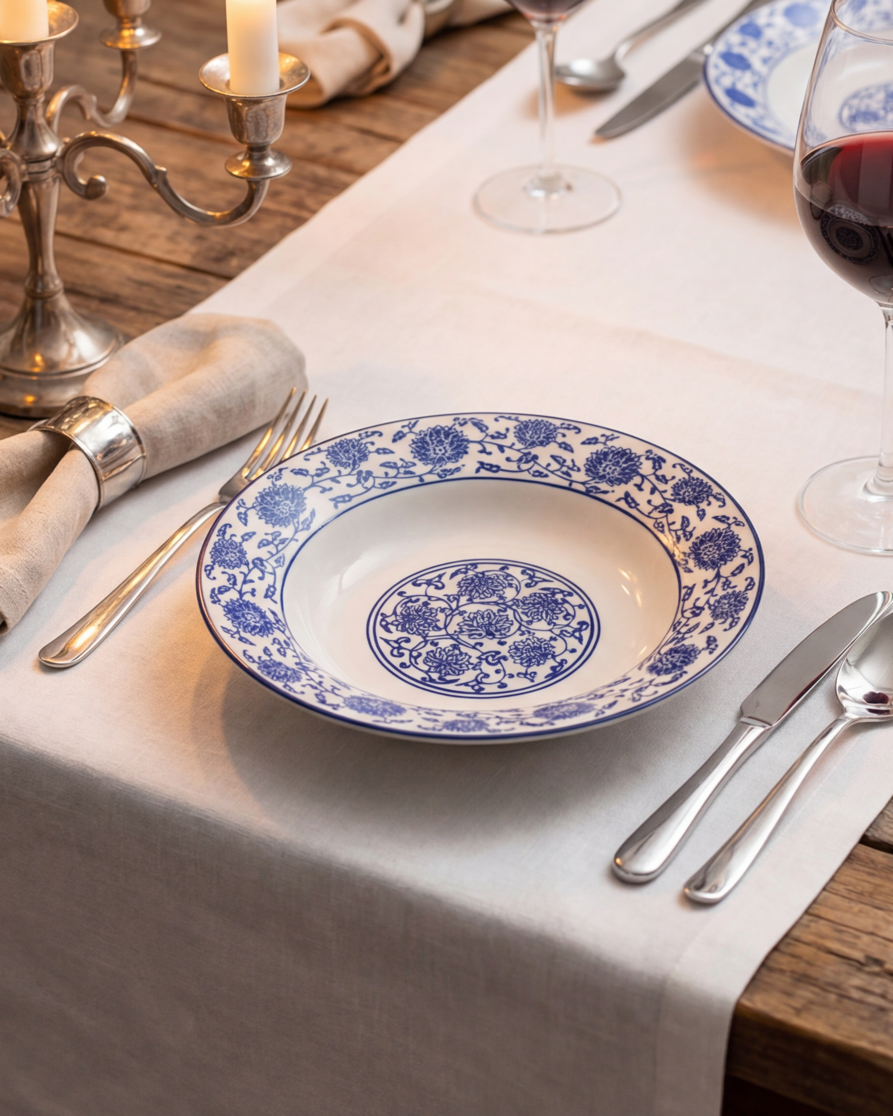 Classic Blue Floral Pasta Plate 