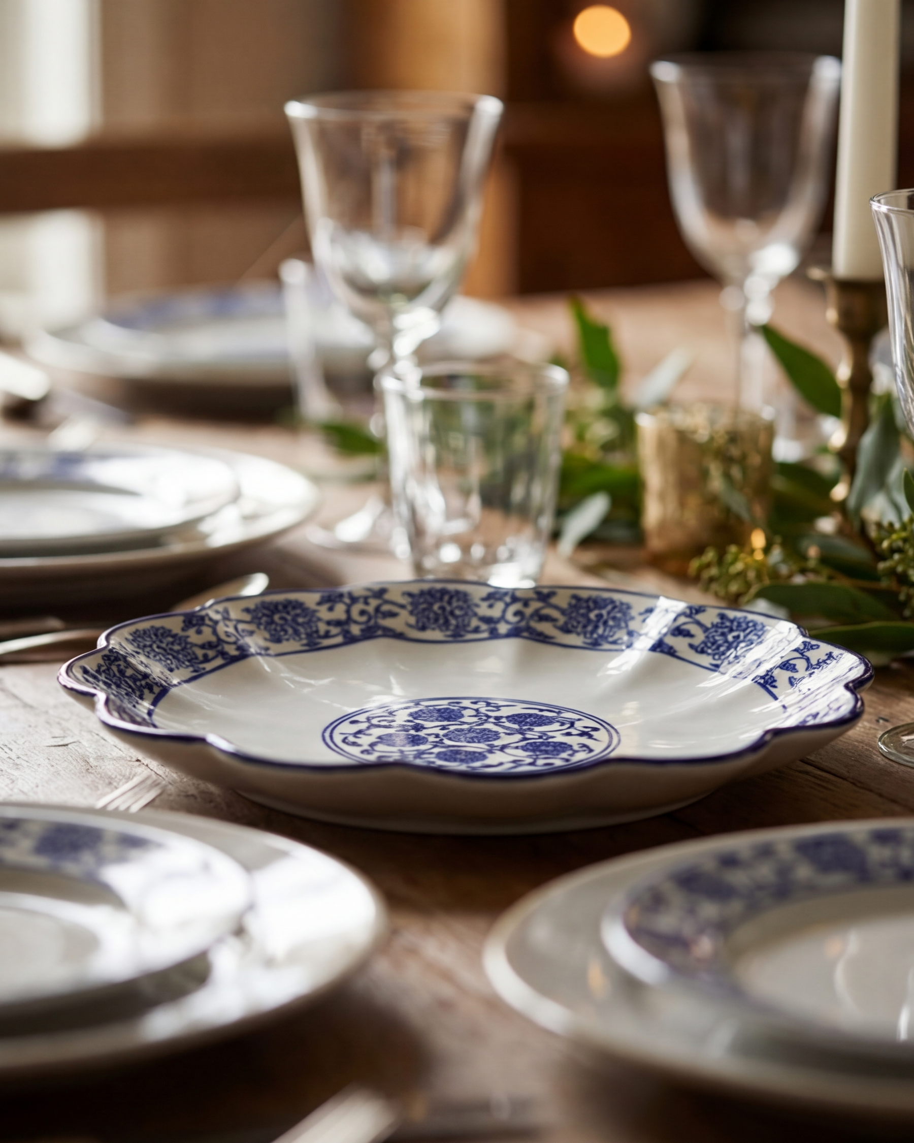 Royal Blue Floral Scalloped Quarter Plate 