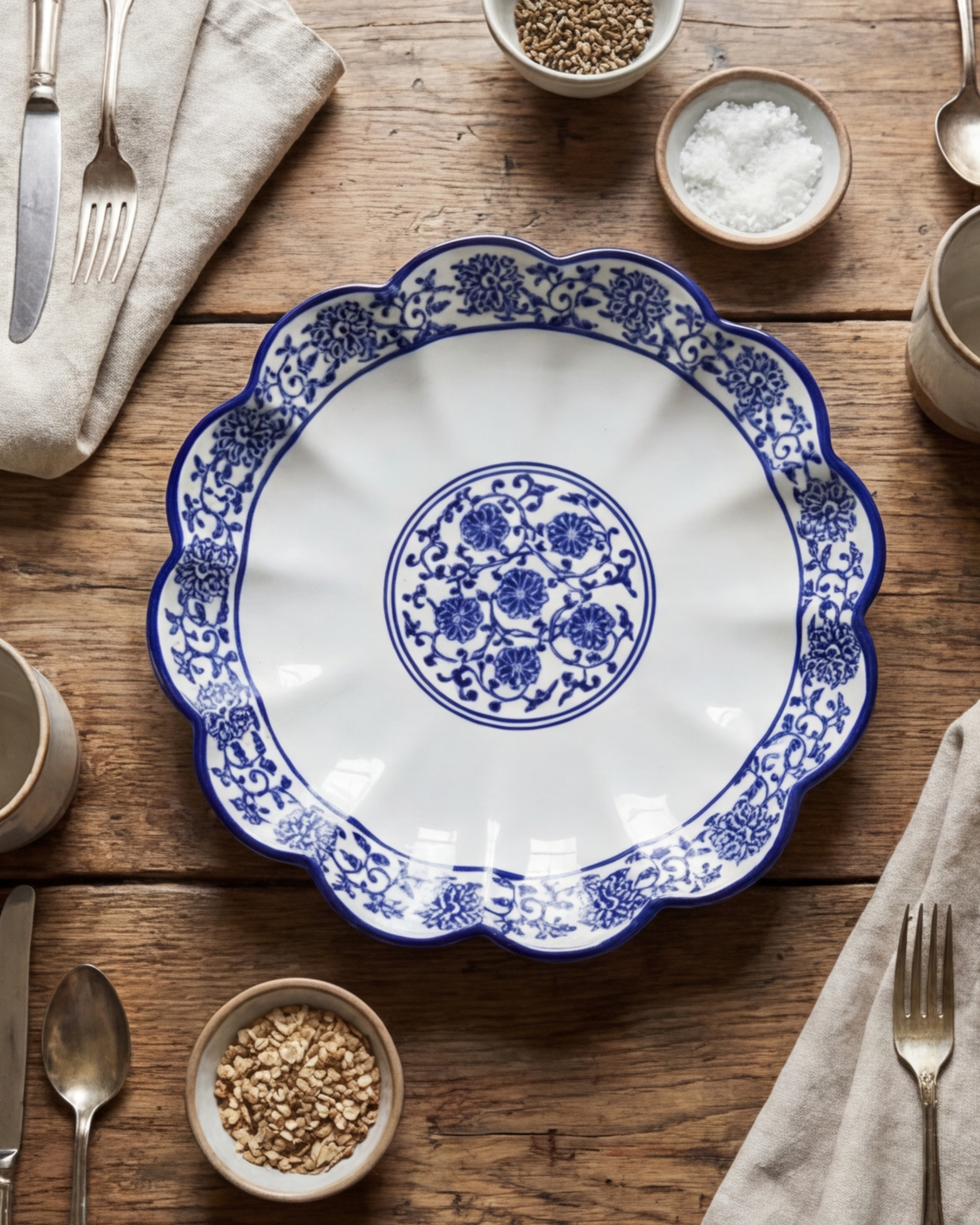 Royal Blue Floral Scalloped Quarter Plate 