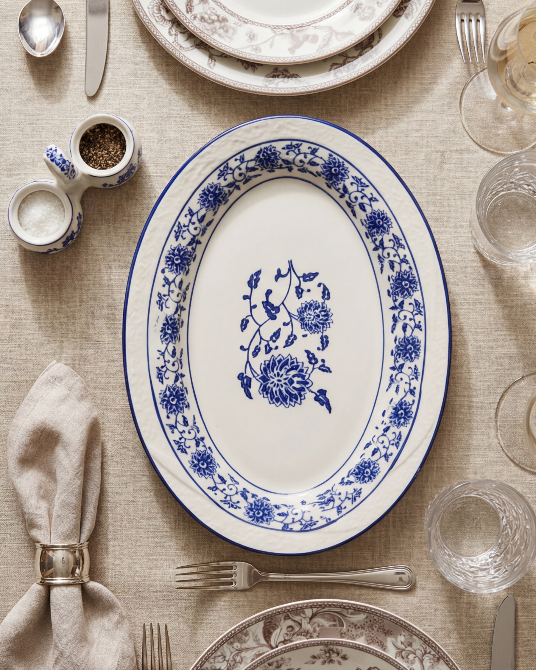 Regal Blue Blossom Oval Serving Platter 