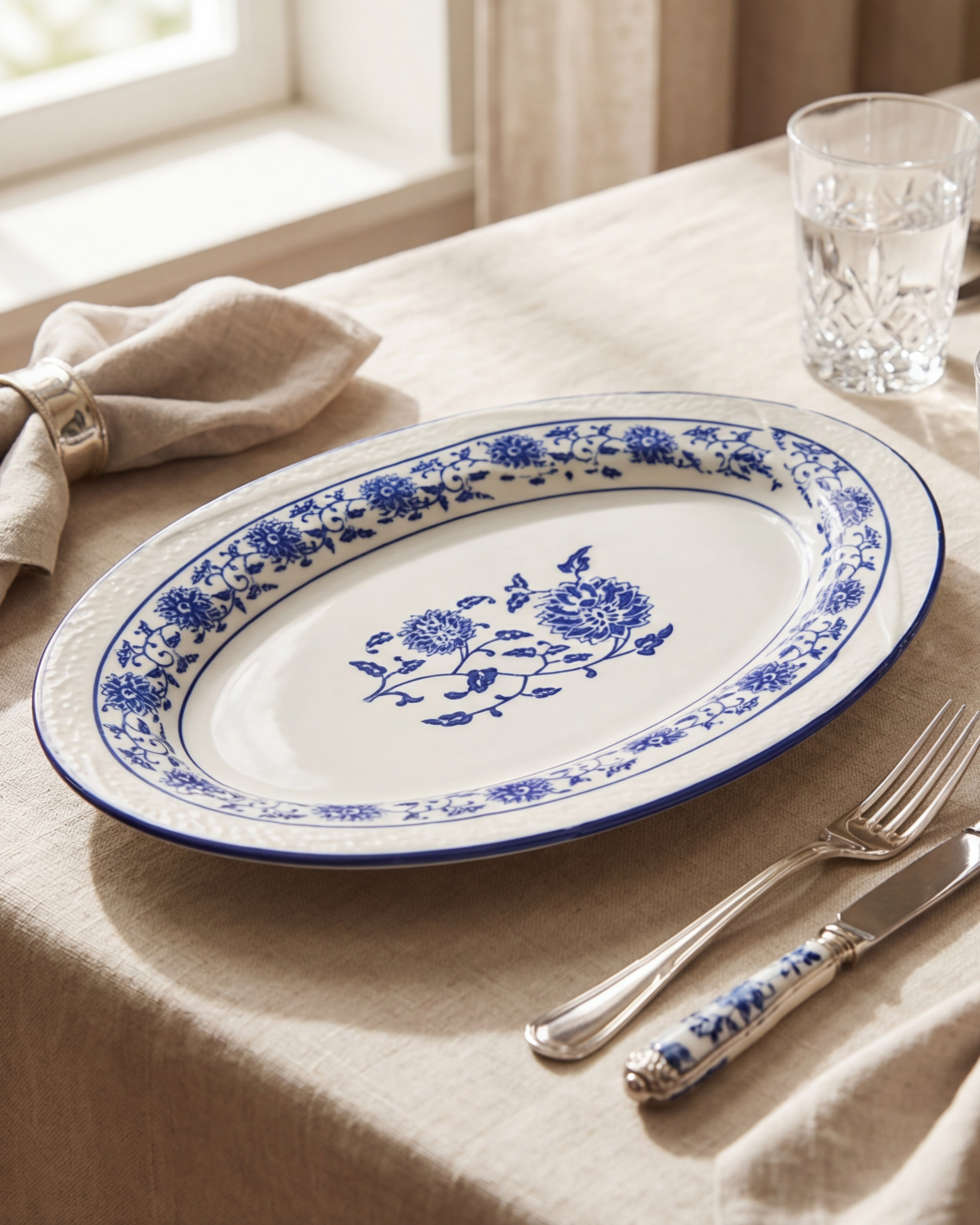 Regal Blue Blossom Oval Serving Platter 