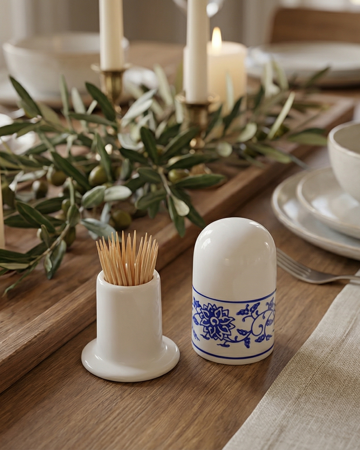 Royal Blue Floral Toothpick Holder 