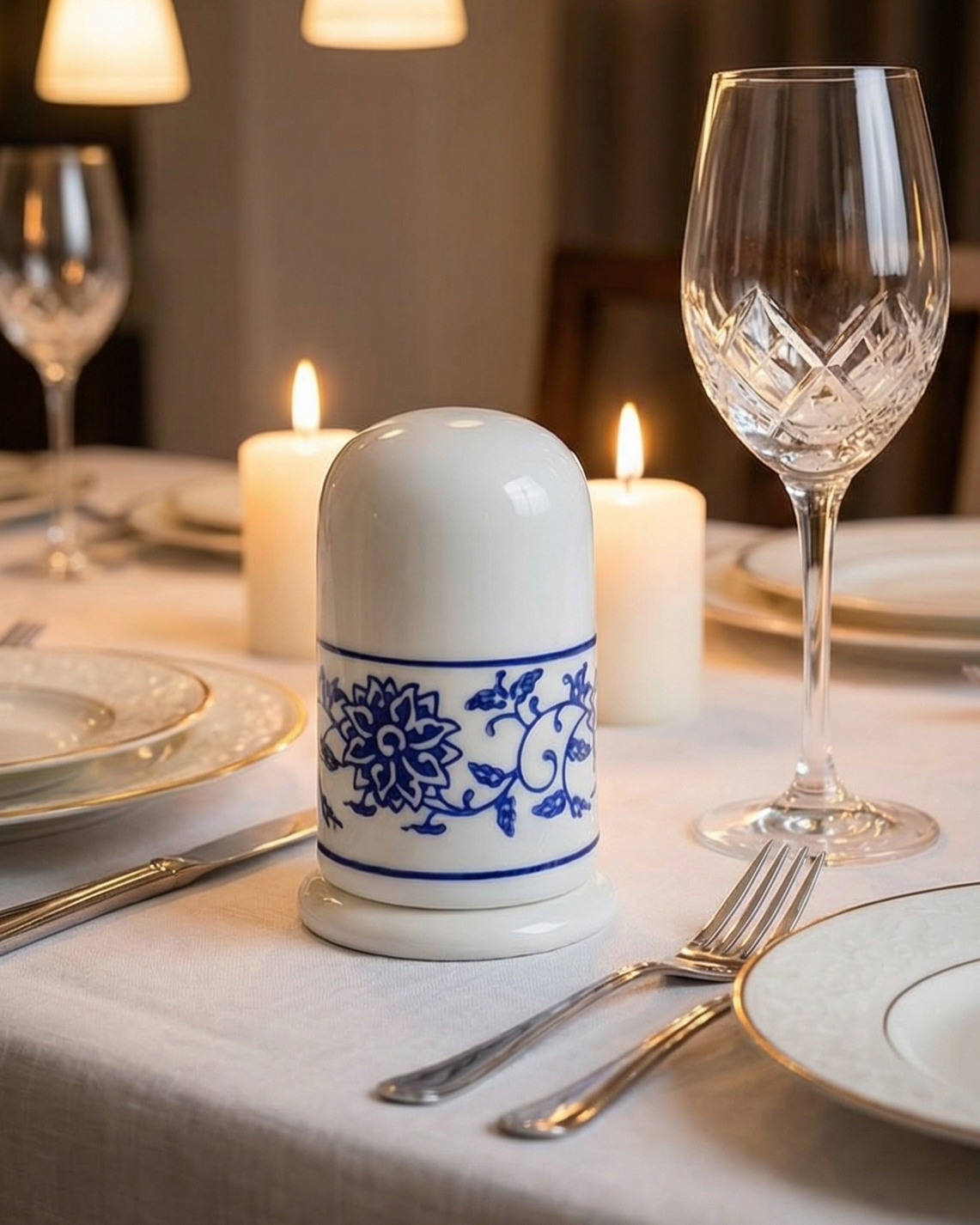 Royal Blue Floral Toothpick Holder 