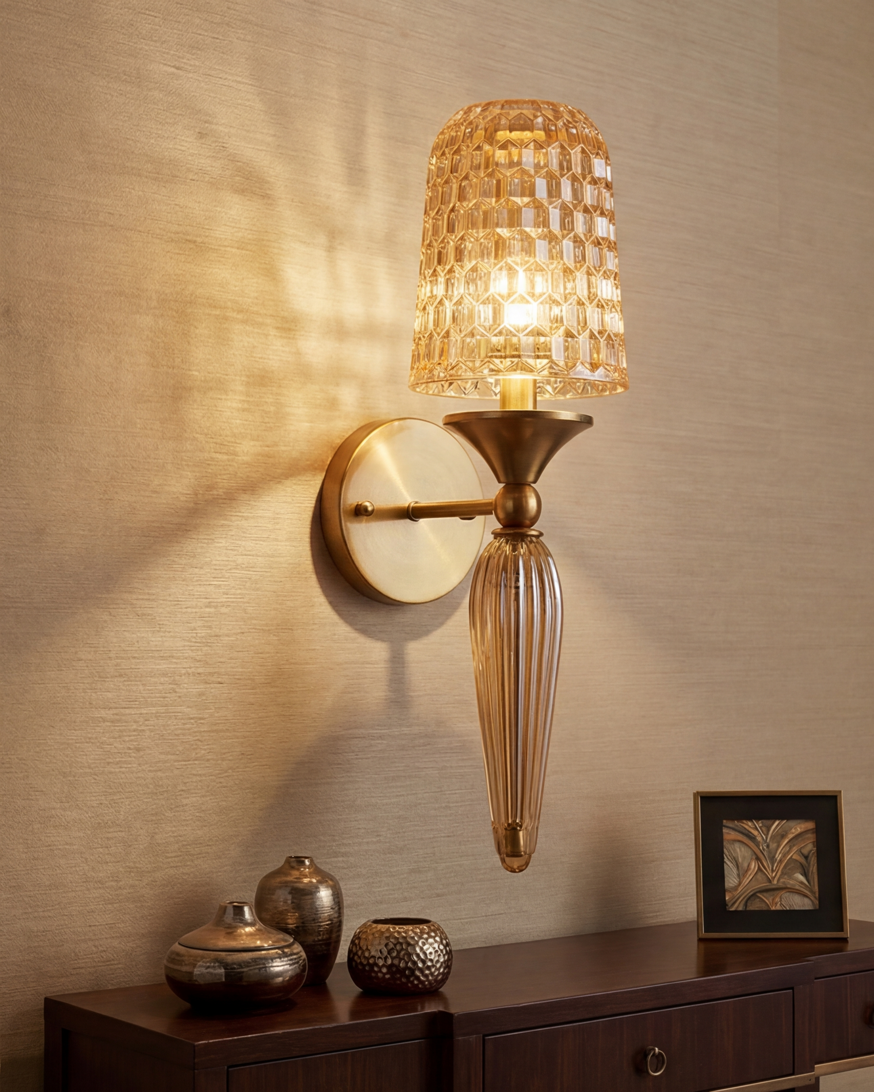 Vintage Amber Glass Teardrop Wall Sconce 