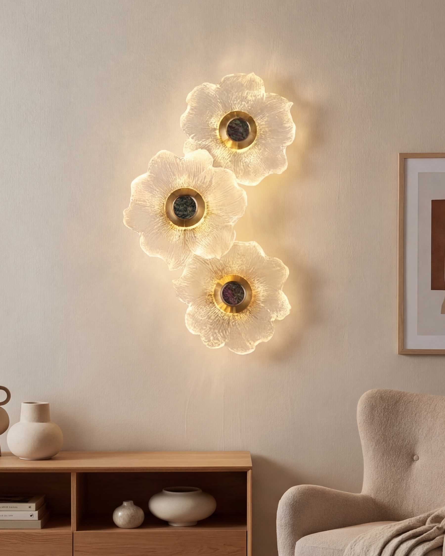 Triple Floral Glass Wall Sconce 
