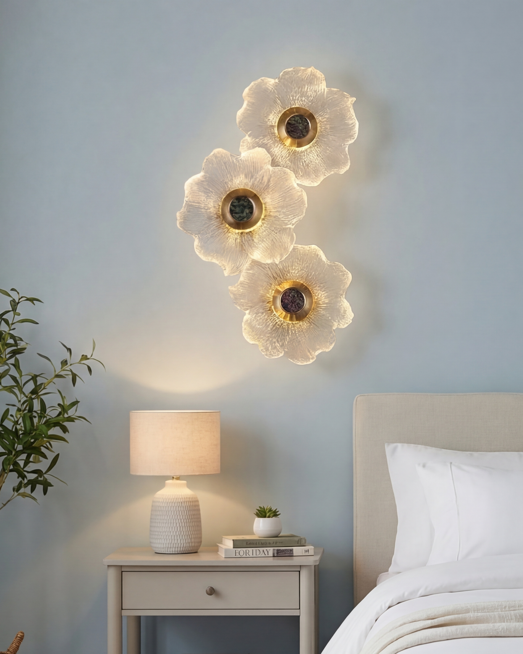 Triple Floral Glass Wall Sconce 