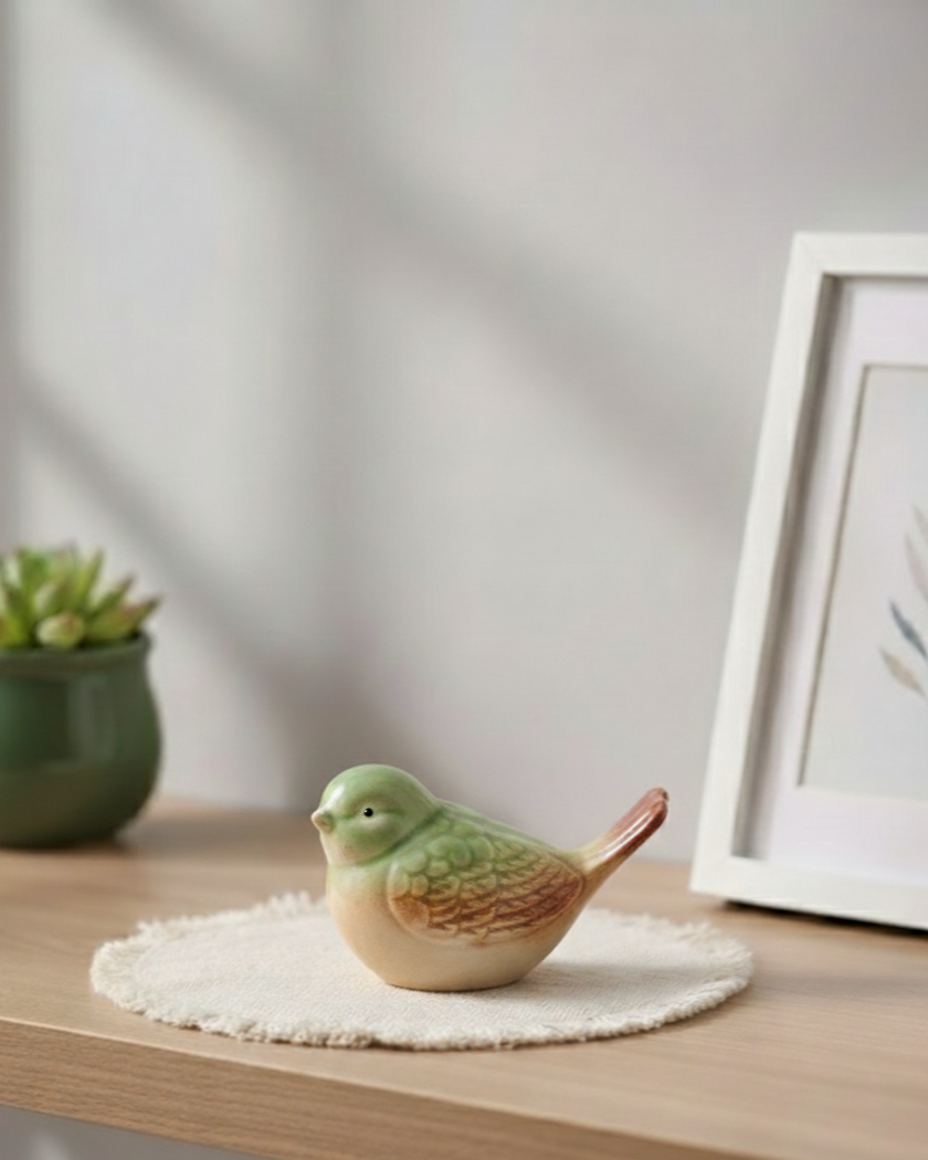 Blossom Finch Decorative Bird Figurine - Green 