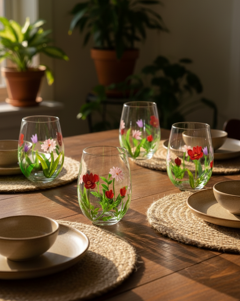 Blooming Meadow Drinking Glass - Set Of 6 
