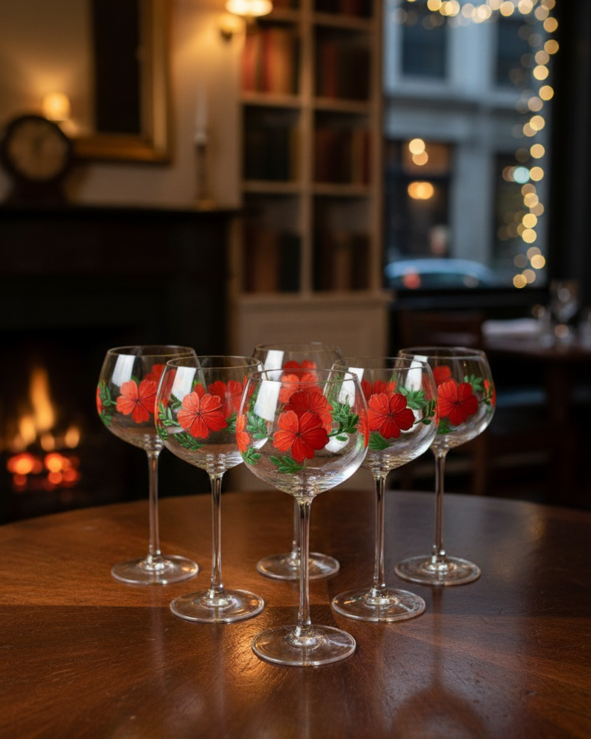 Red Blossom Wine Glass - Set Of 6 