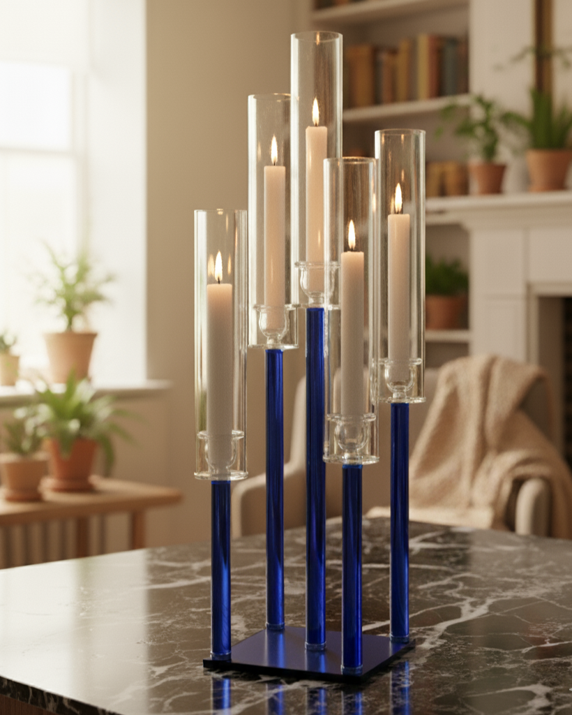 Sapphire Elegance Crystal Candle Stand 