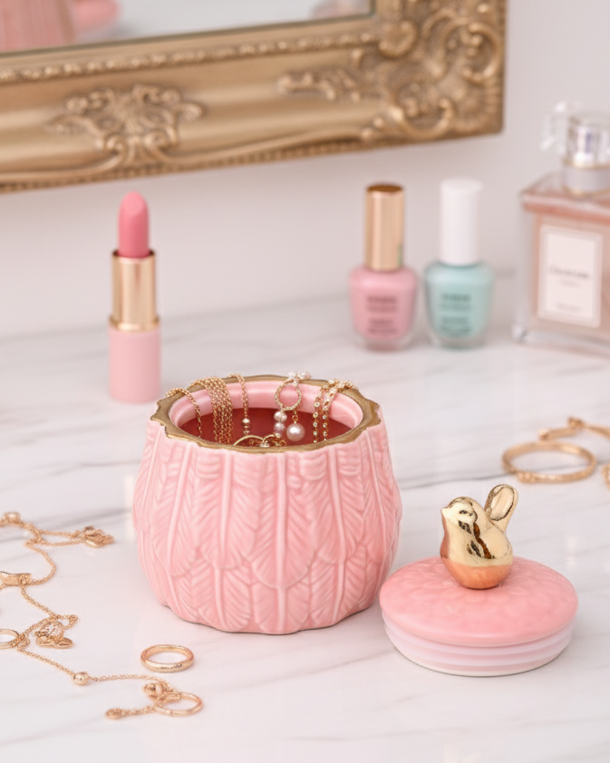 Pink Serenity Feather Jar Bird Lid