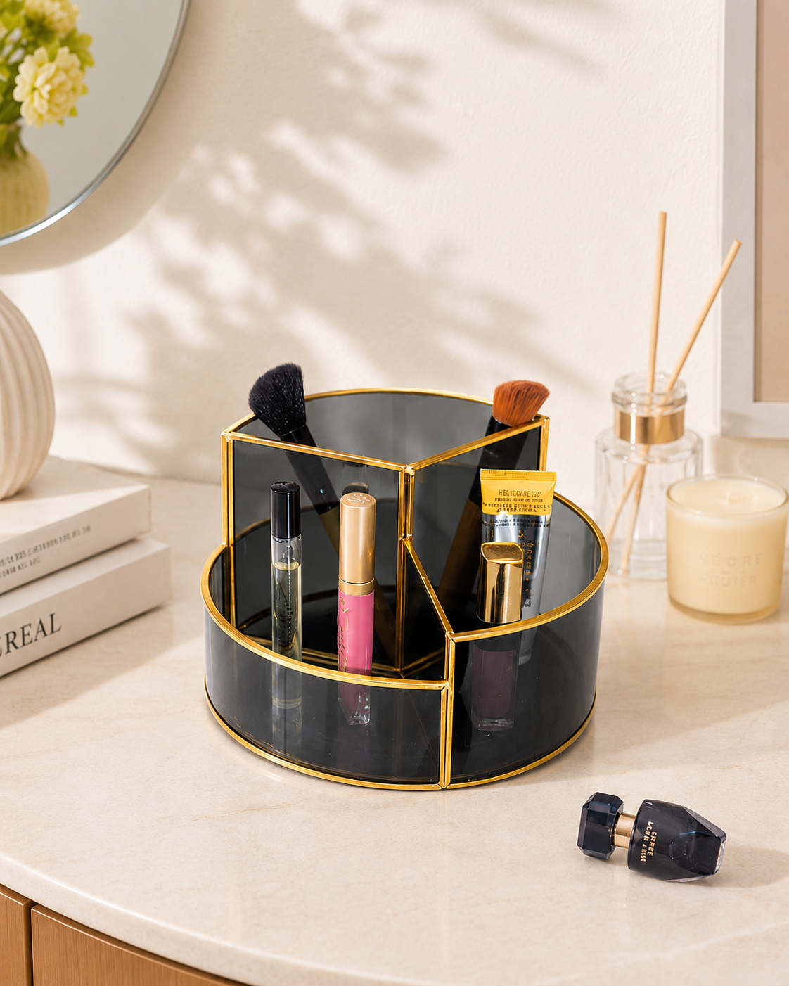 Striking Mirrored 3 Compartment Vanity Organiser 
