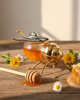 HoneyBee Honey Pot With Spoon '200 ML' - Black & White 