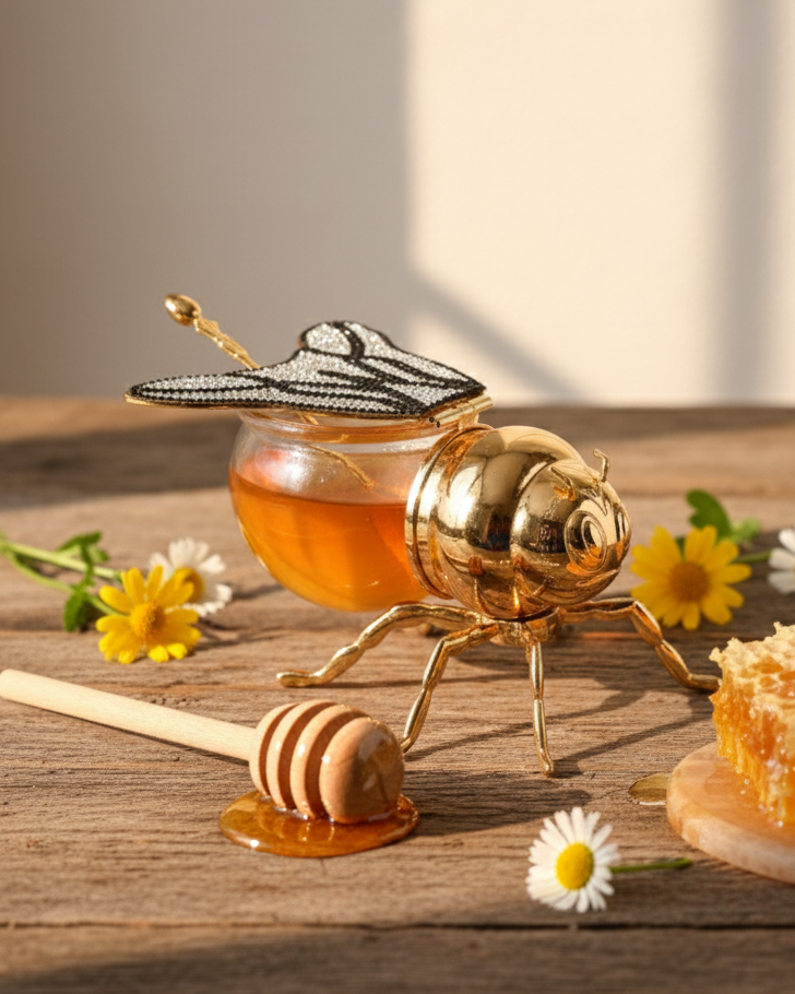 HoneyBee Honey Pot With Spoon '200 ML' - Black & White 