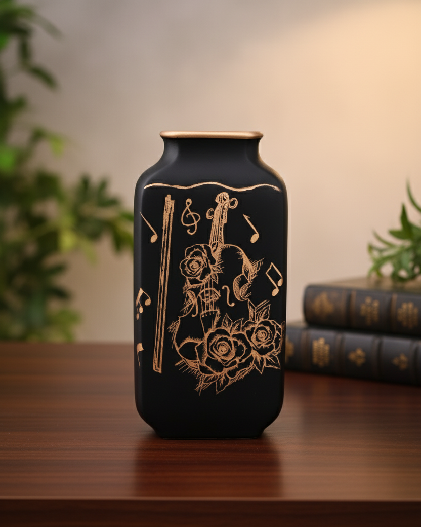 Melody Noir Vase & Decorative Plate - Set Of 3 