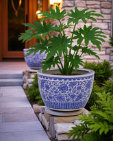 Ornate Blossom Motifs Blue & White Planter 
