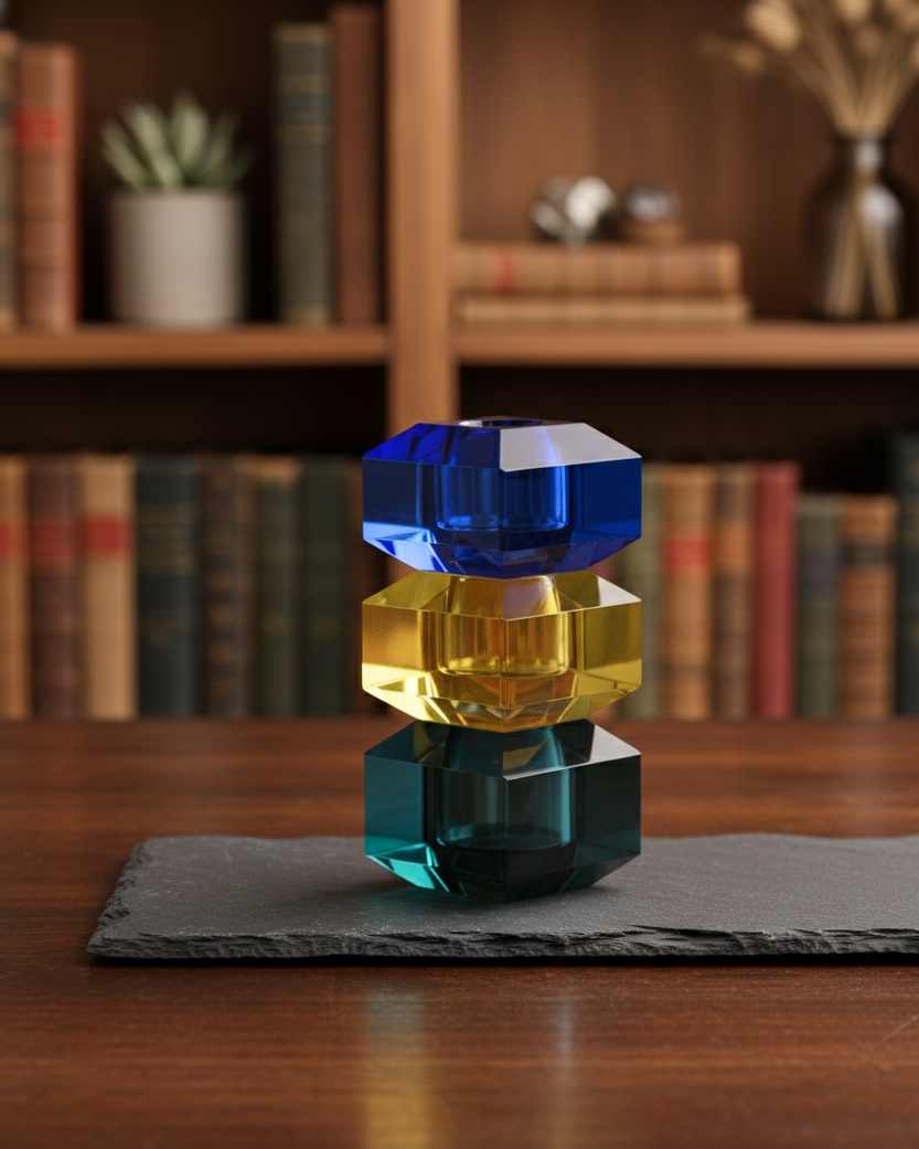 Tricolor Prism Crystal Candle Stand 