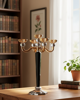 5-Arm Amber Luxe Crystal Candle Stand 