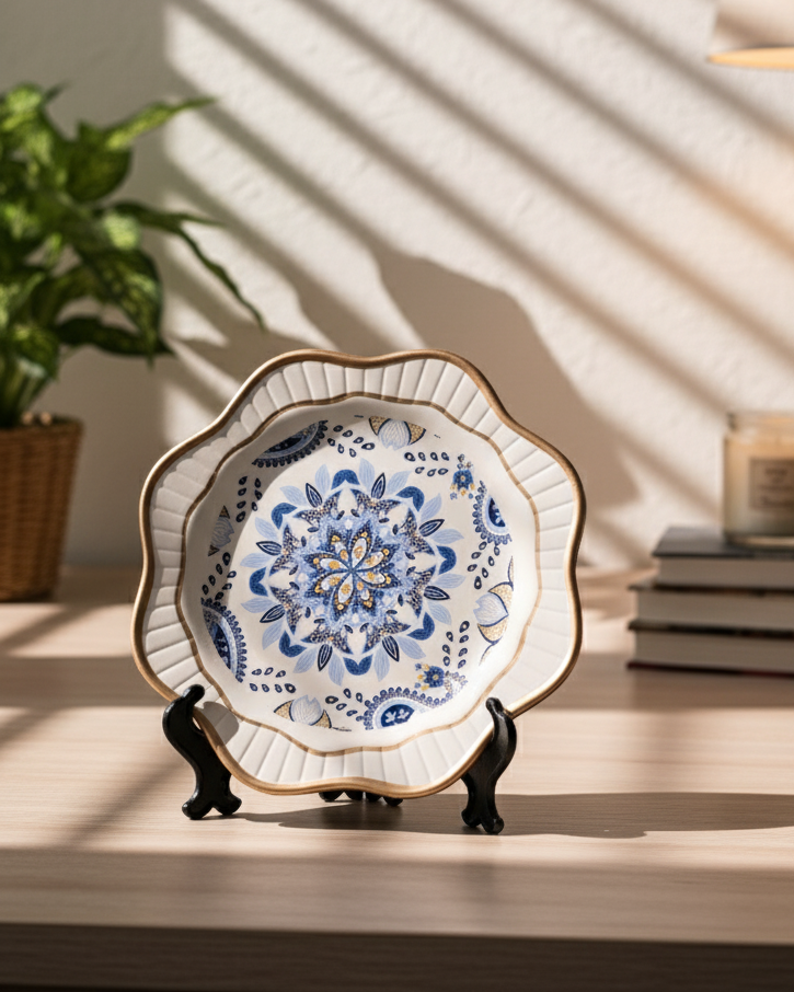 Indigo Royale Vase & Decorative Plate - Set Of 3 