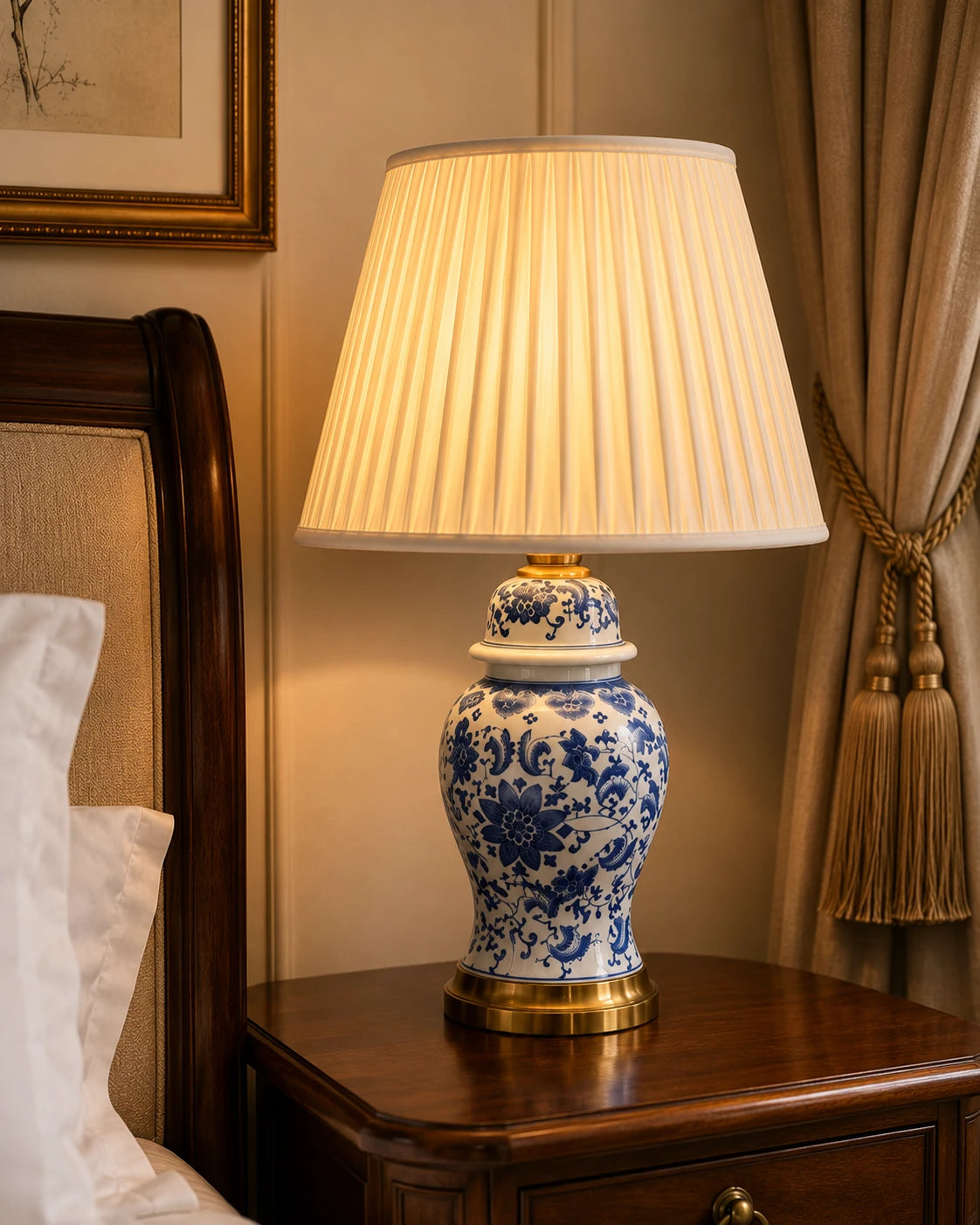 Cobalt Blue Floral and Vine Motif Table Lamp 
