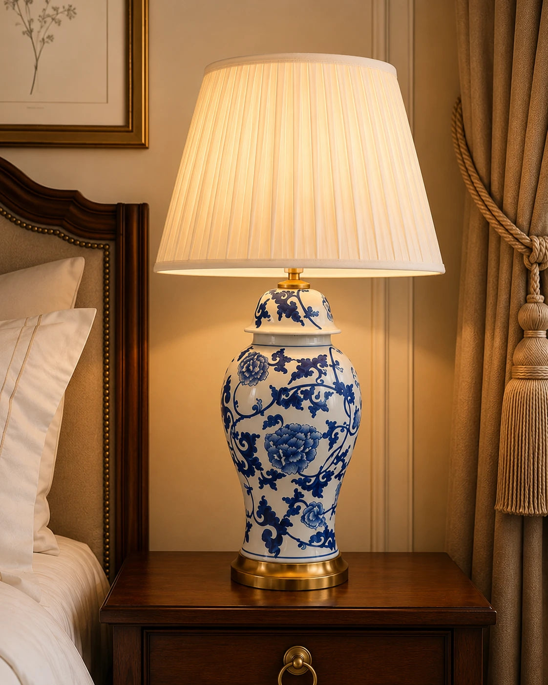 Cobalt Blue Floral and Vine Motif Table Lamp