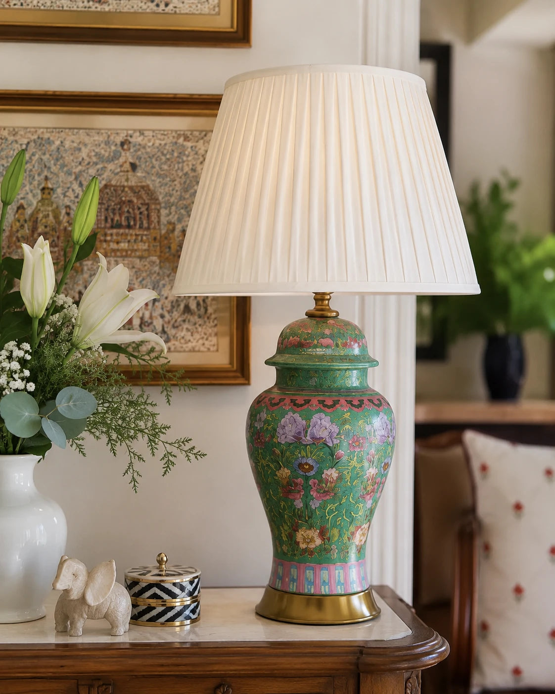 Emerald Peony Garden Table Lamp 