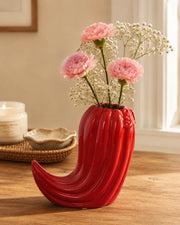 Fiery Red Chili Ceramic Vase