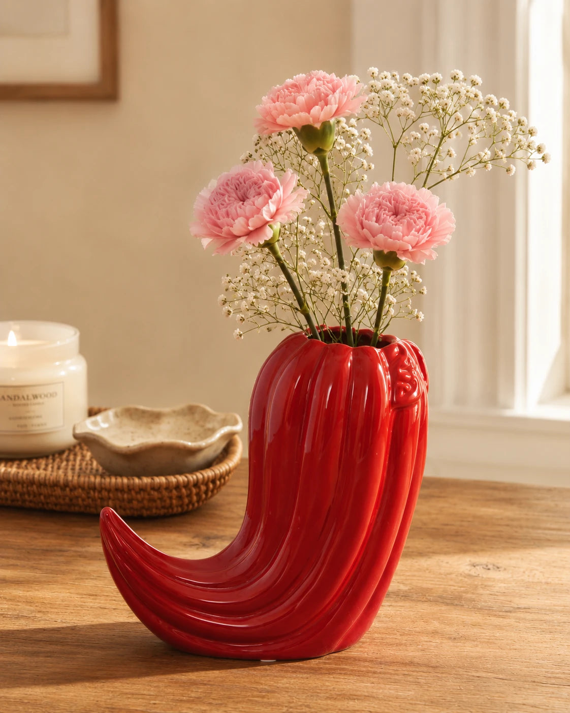 Fiery Red Chili Ceramic Vase 