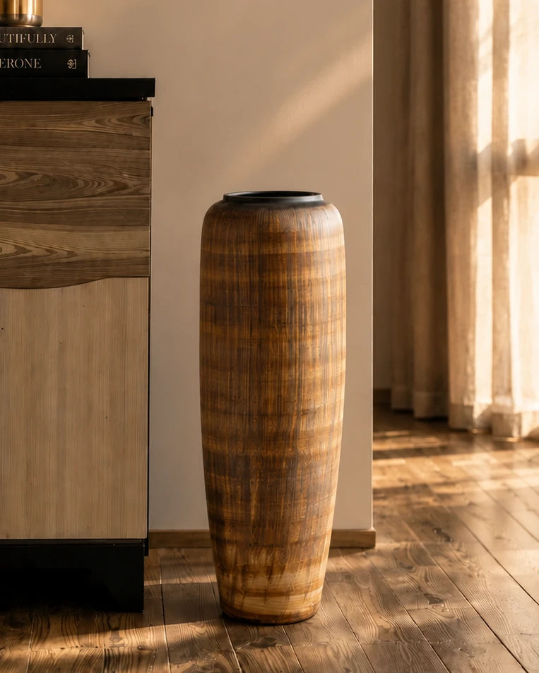 Walnut Wood Finish Floor Vase - Large