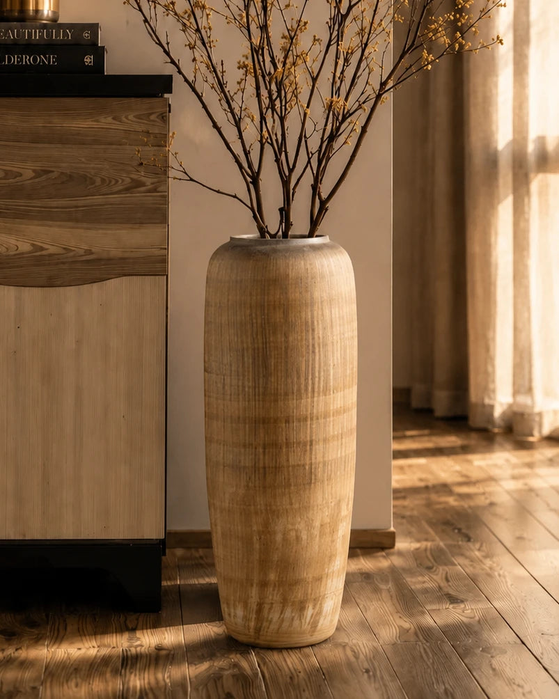 Walnut Wood Finish Floor Vase - Small 