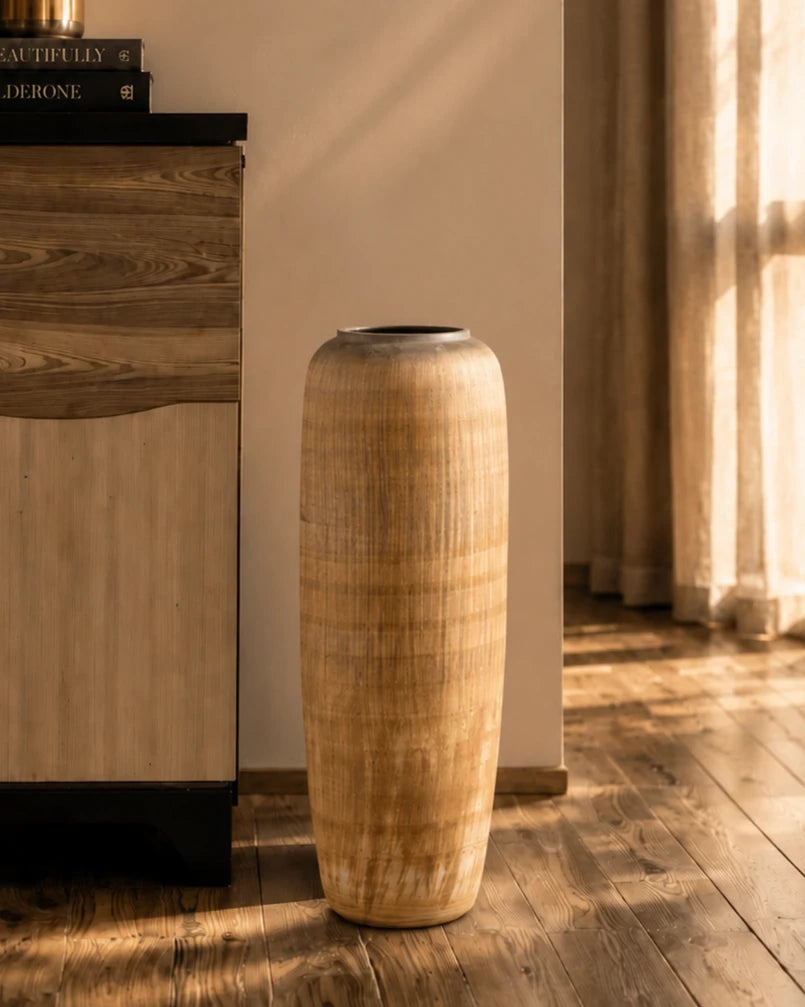 Walnut Wood Finish Floor Vase - Small