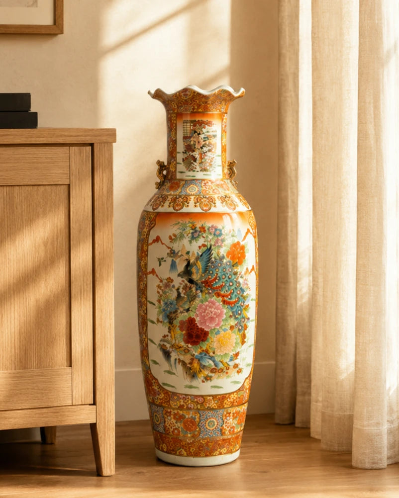 Imperial Peacock Court Tall Vase