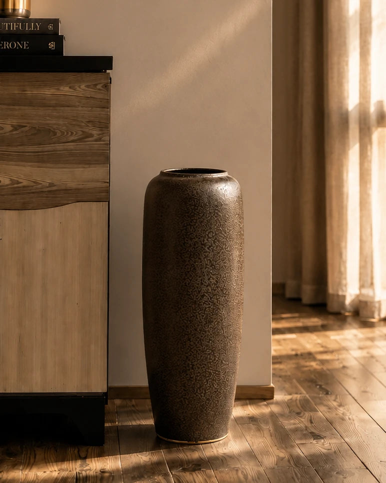 Charcoal Matte Textured Floor Vase - Large