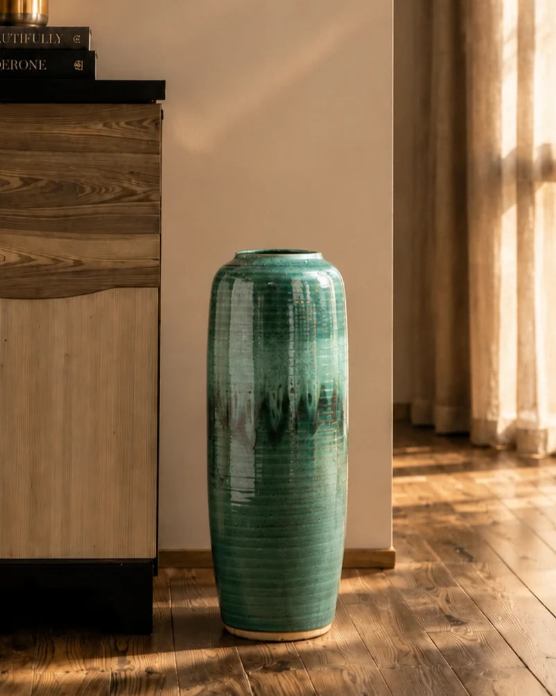 Deep Emerald Textured Floor Vase - Small 