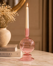Glass Taper Candle Holder - Pink